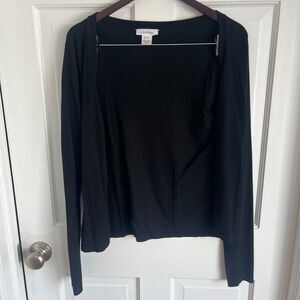 Black Open Front Button Up VNeck Cardigan Calvin Klein SZ Sm Minimalist Neutral
